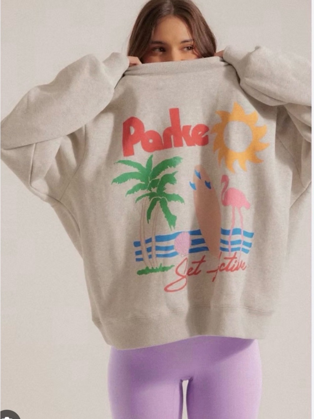 PARKE x SET ACTIVE Get Active Graphic Crewneck Sweatshirt Gray S/M